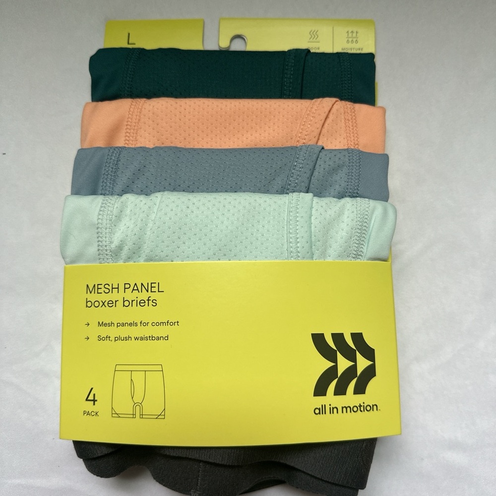 All in Motion boys Boxer Briefs 4-Pack - Teal, Gray, Peach, Light Green